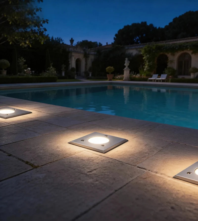 Spot encastrable pour abords de piscine à ampoule interchangeable GU5.3 - 12 Volt - Ø 10 cm Carré