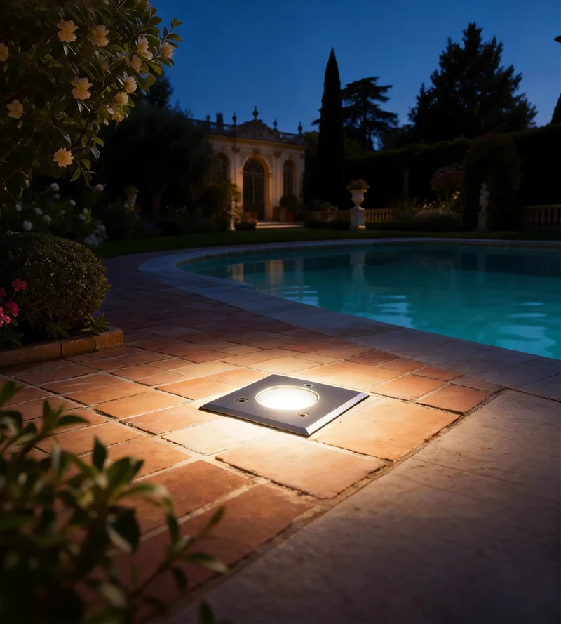 Spot encastrable pour abords de piscine à ampoule interchangeable GU5.3 - 12 Volt - Ø 10 cm Carré