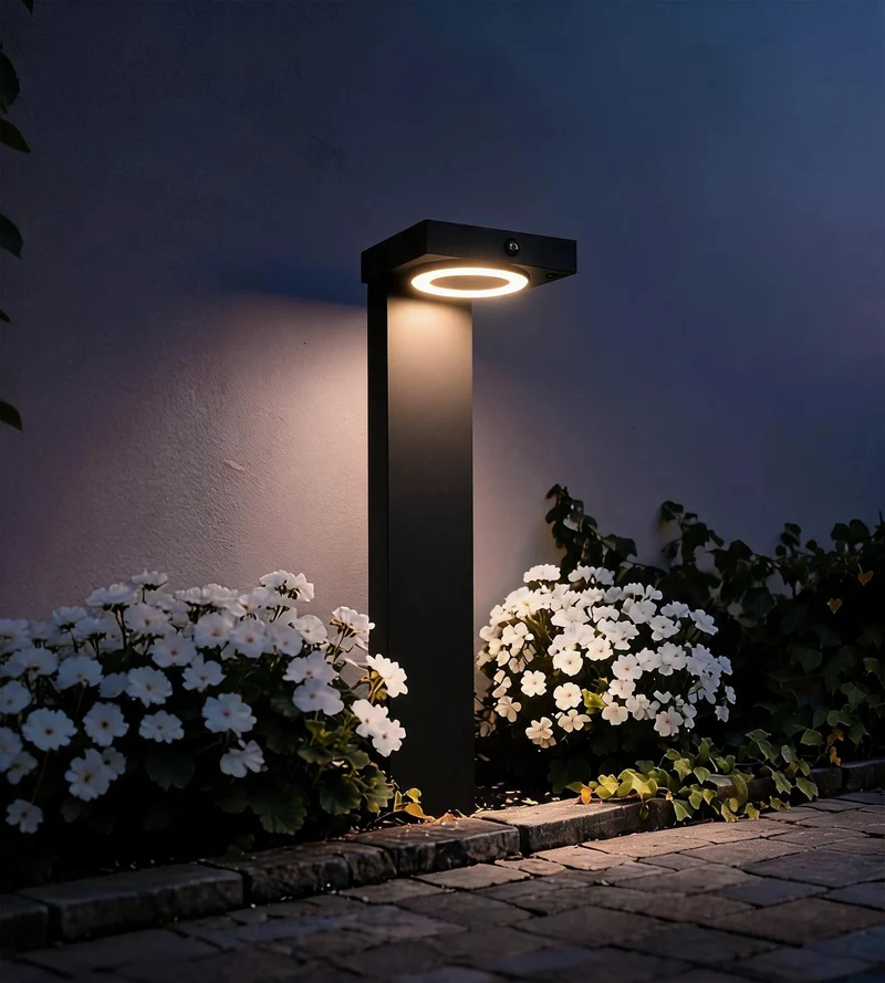 Borne solaire extérieure LED LUCENT noire 50 cm avec détecteur