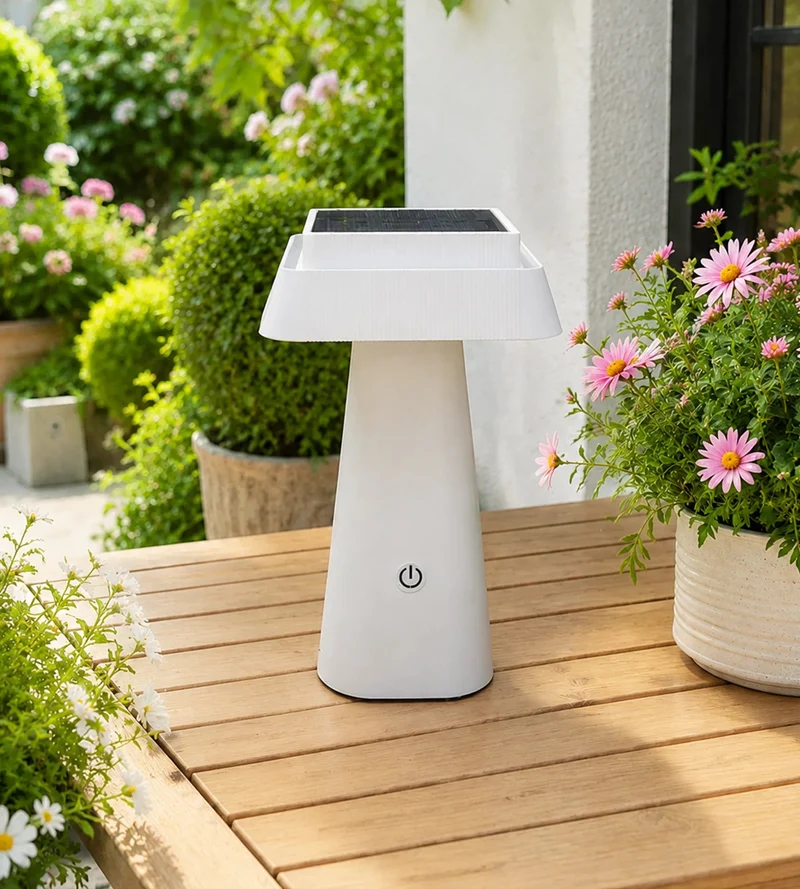 Lampe de table solaire LED RITA blanche - 3 modes d'éclairage 70 à 370 lumens - Tactile - Prise USB
