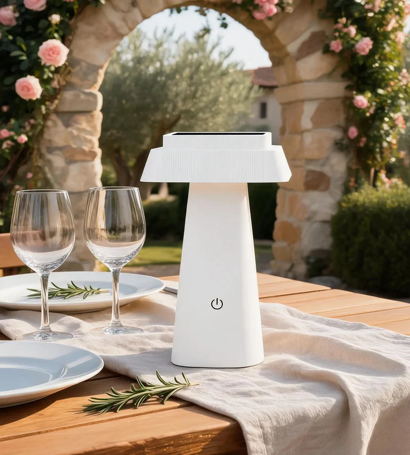 Lampe de table solaire LED RITA blanche - 3 modes d'éclairage 70 à 370 lumens - Tactile - Prise USB