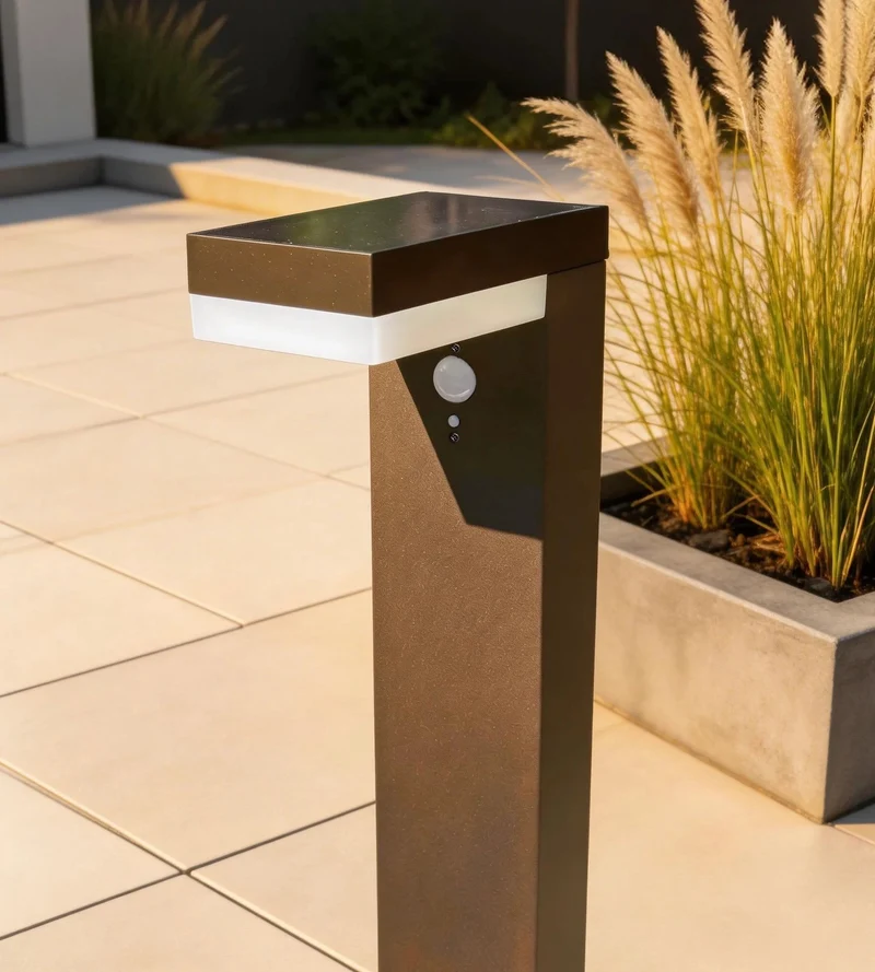Borne solaire extérieure LED VENUS marron 70 cm avec détecteur - 3 modes d'éclairage 100 à 1000 lumens