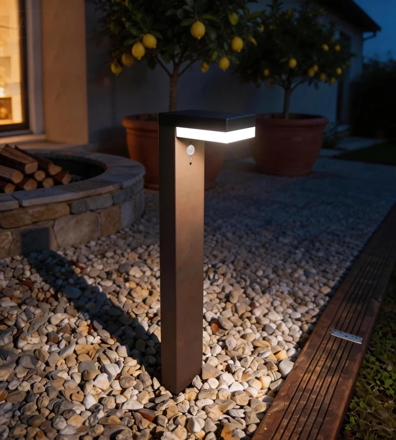 Borne solaire extérieure LED VENUS marron 70 cm avec détecteur - 3 modes d'éclairage 100 à 1000 lumens