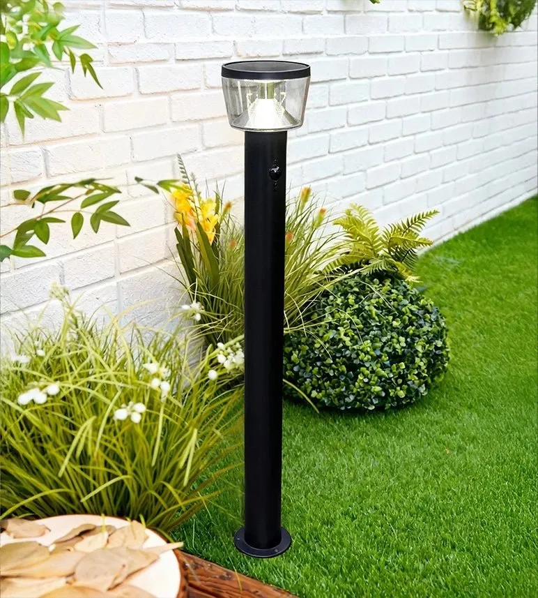 Borne solaire extérieure LED DUBLIN noire 94 cm avec détecteur - 3 modes d'éclairages 100 à 1000 lumens