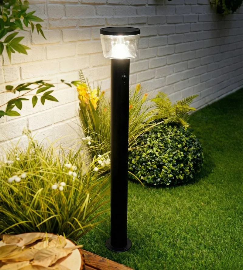 Borne solaire extérieure LED DUBLIN noire 94 cm avec détecteur - 3 modes d'éclairages 100 à 1000 lumens