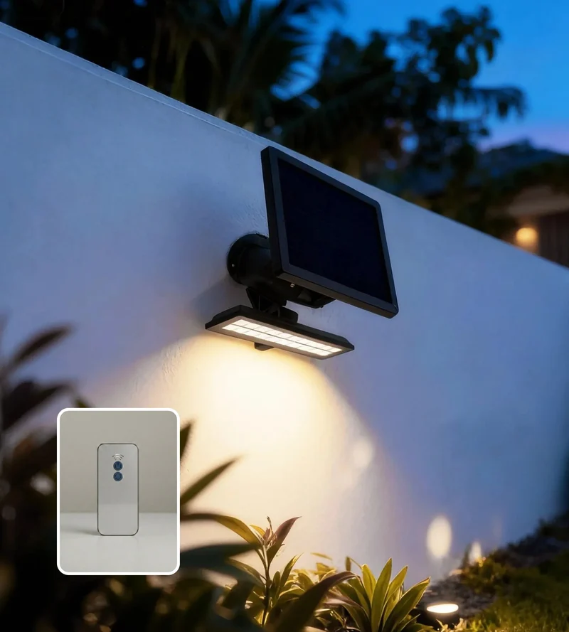 Projecteur extérieur LED solaire POWER–2000, avec détecteur, Télécommandable