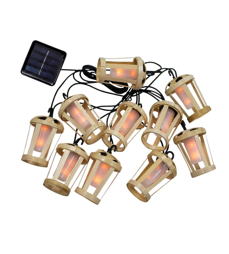 Guirlande lumineuse solaire HIAMA - Effet flamme - Design nature en bois - 10 lampes