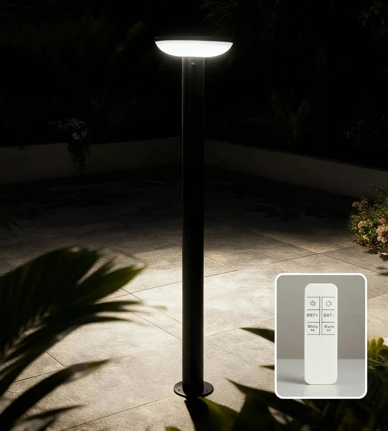 Lampadaire solaire LED HALO+ noir avec détecteur Télécommandable