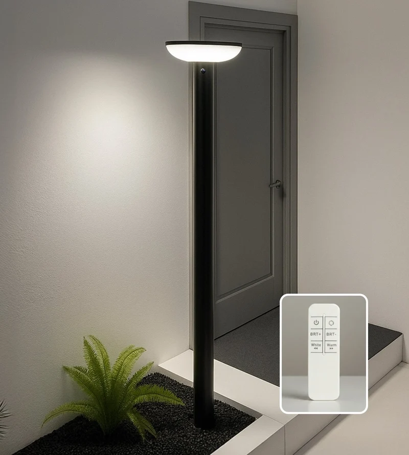 Lampadaire solaire LED HALO+ noir avec détecteur Télécommandable