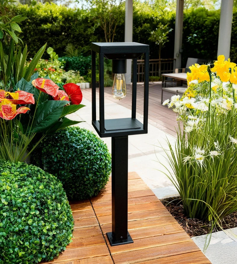 Borne solaire extérieure FAIRY noire 70 cm avec détecteur - Ampoule E27 incluse