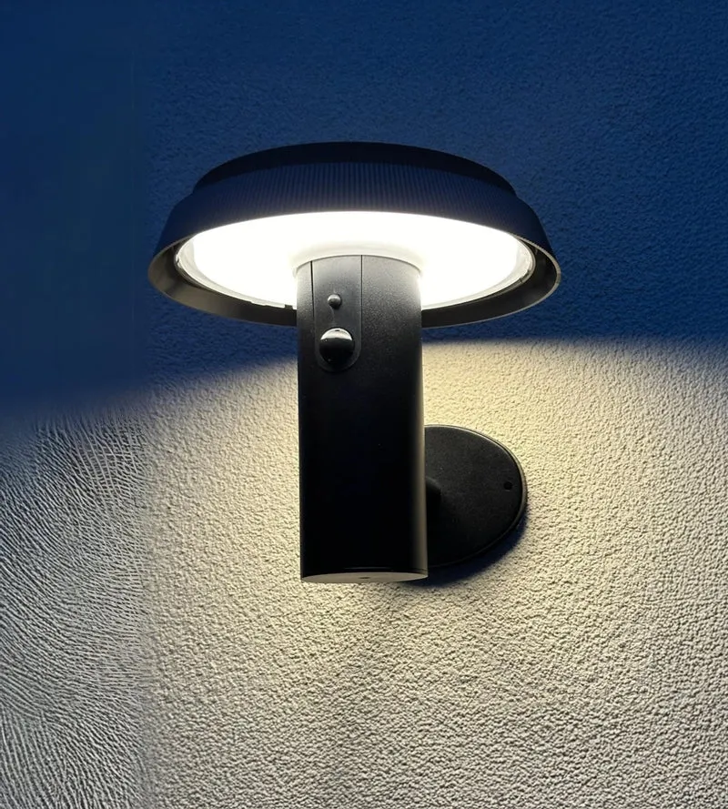 Applique murale solaire extérieure LED NORMAN noire avec détecteur blanc réglable - 3000K à 6500K