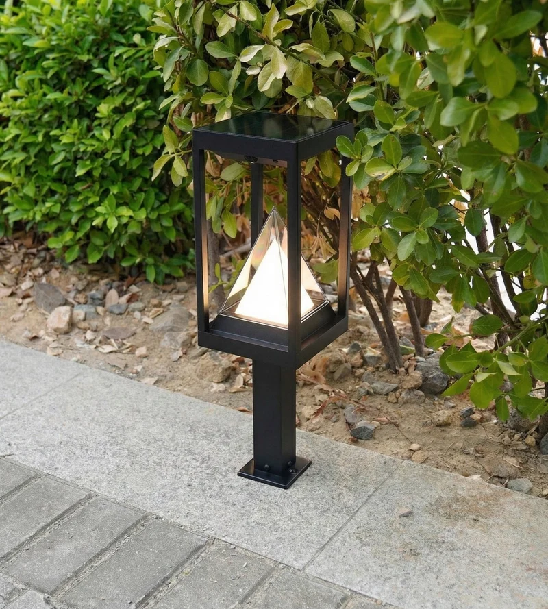 Borne solaire extérieure LED KEOPS noire 50 cm avec détecteur - 3 modes d'éclairages 100 à 1000 lumens