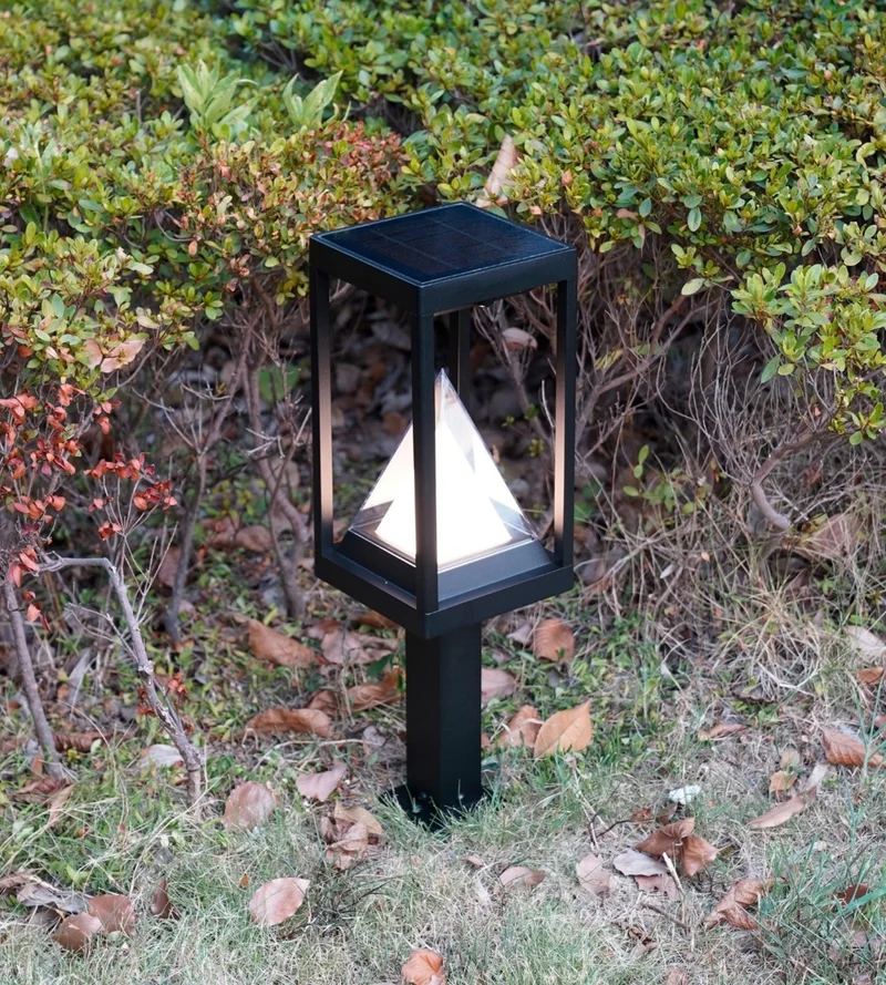 Borne solaire extérieure LED KEOPS noire 50 cm avec détecteur - 3 modes d'éclairages 100 à 1000 lumens