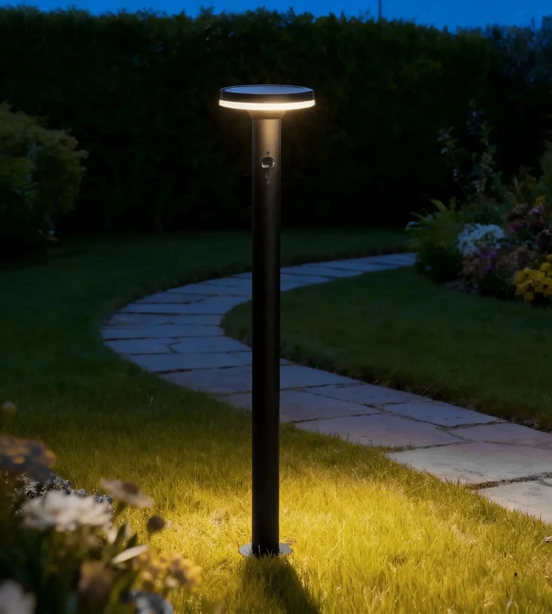 Borne solaire extérieure LED LIVING avec détecteur - 3 modes d'éclairages 75 à 600 lumens