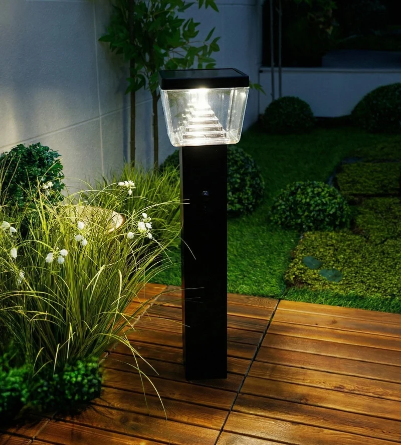 Borne solaire extérieure LED LIBERTY noire 59 cm avec détecteur - 3 modes d'éclairages 100 à 1000 lumens