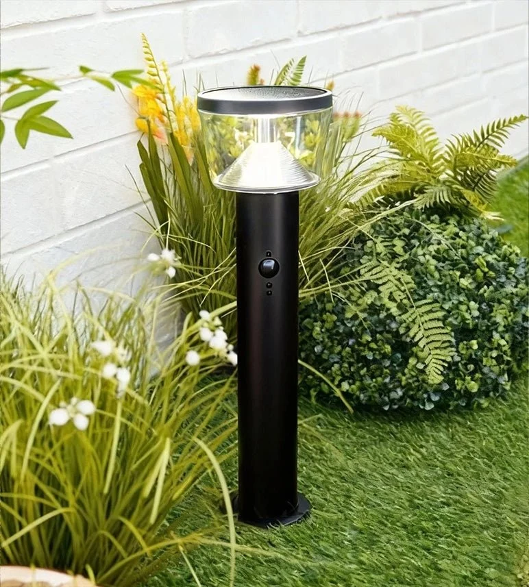 Borne solaire extérieure LED DUBLIN noire 54 cm avec détecteur - 3 modes d'éclairages 100 à 1000 lumens