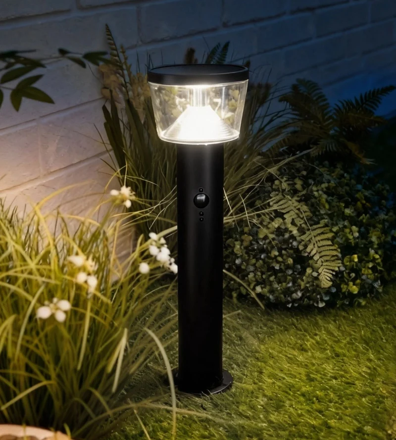 Borne solaire extérieure LED DUBLIN noire 54 cm avec détecteur - 3 modes d'éclairages 100 à 1000 lumens