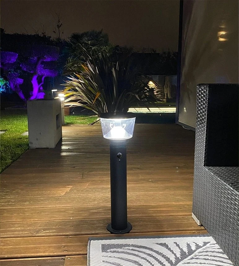 Borne solaire extérieure LED DUBLIN noire 54 cm avec détecteur - 3 modes d'éclairages 100 à 1000 lumens