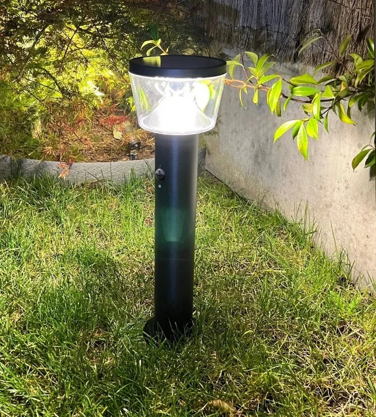 Borne solaire extérieure LED DUBLIN noire 54 cm avec détecteur - 3 modes d'éclairages 100 à 1000 lumens