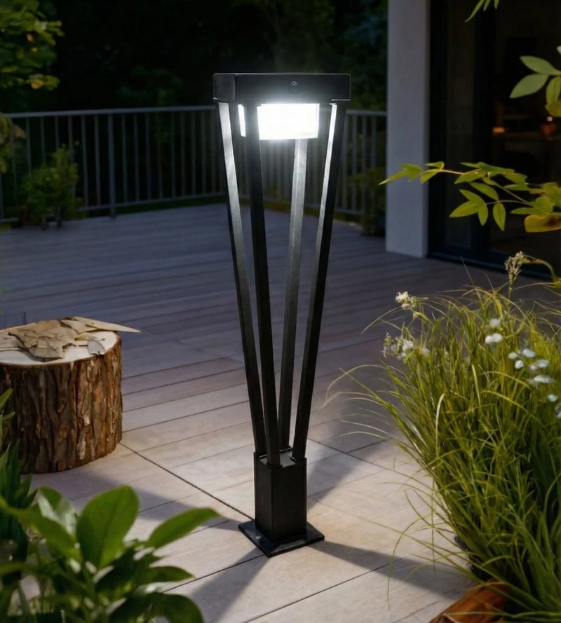 Borne solaire extérieure LED LUXOR noire 72 cm avec détecteur - 3 modes d'éclairages 75 à 600 lumens