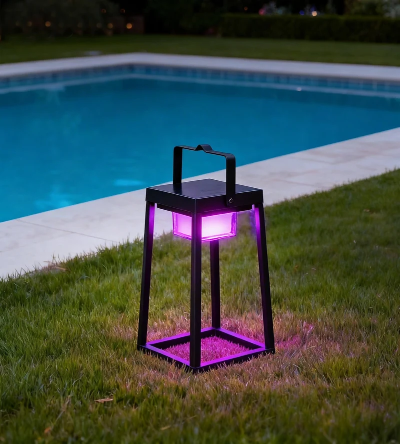 Lanterne solaire LED EVADE noire - RGB+CCT - Pilotable avec smartphone - Intérieur & Extérieur