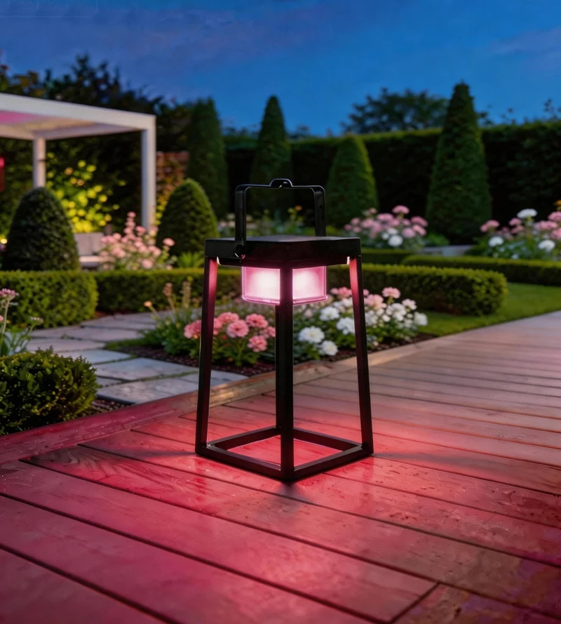 Lanterne solaire LED EVADE noire - RGB+CCT - Pilotable avec smartphone - Intérieur & Extérieur