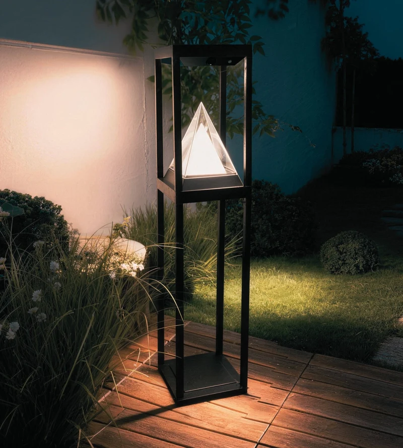 Lampe à poser solaire LED KEOPS noire avec détecteur - 3 modes d'éclairages de 75 à 600 lumens