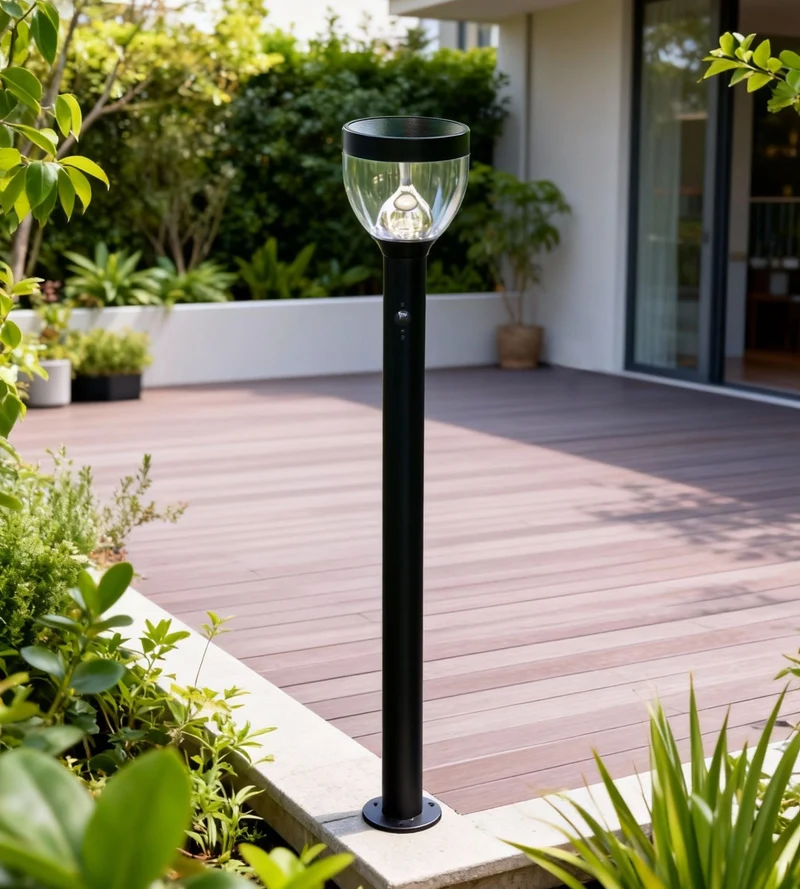 Borne solaire extérieure LED LUNA noire avec détecteur - 3 modes d'éclairages de 75 à 600 lumens