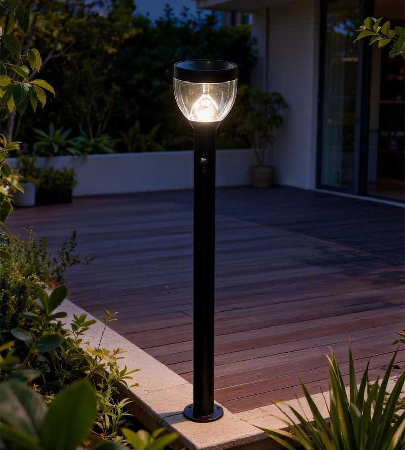 Borne solaire extérieure LED LUNA noire avec détecteur - 3 modes d'éclairages de 75 à 600 lumens