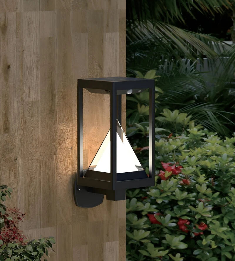 Applique murale solaire extérieure LED KEOPS noire avec détecteur - 3 modes d'éclairage 75 à 600 lumens