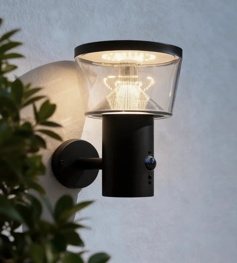 Applique murale solaire extérieure LED DUBLIN noire avec détecteur - 3 modes d'éclairage 100 à 1000 lumens