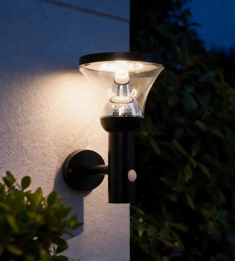 Applique murale solaire extérieure LED DIVA inox avec détecteur - 3 modes d'éclairage 75 à 600 lumens