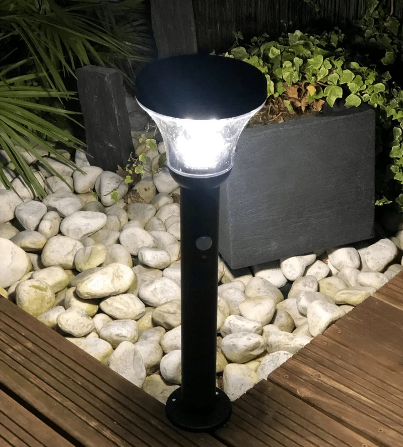 Borne solaire extérieure LED DIVA noire 53 cm avec détecteur - 3 modes d'éclairage de 100 à 1000 lumens