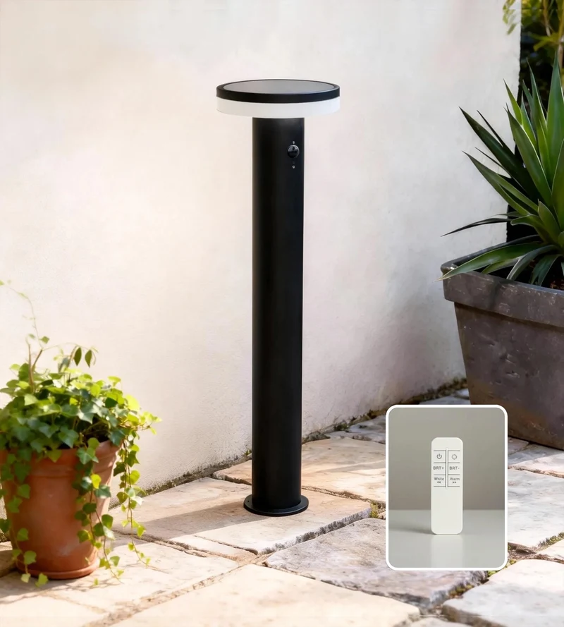 Borne solaire extérieure LED ALTO+ télécommandable avec détecteur - 3 modes d'éclairage 150 à 1000 lumens