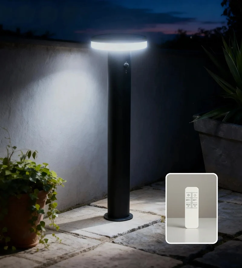 Borne solaire extérieure LED ALTO+ télécommandable avec détecteur - 3 modes d'éclairage 150 à 1000 lumens