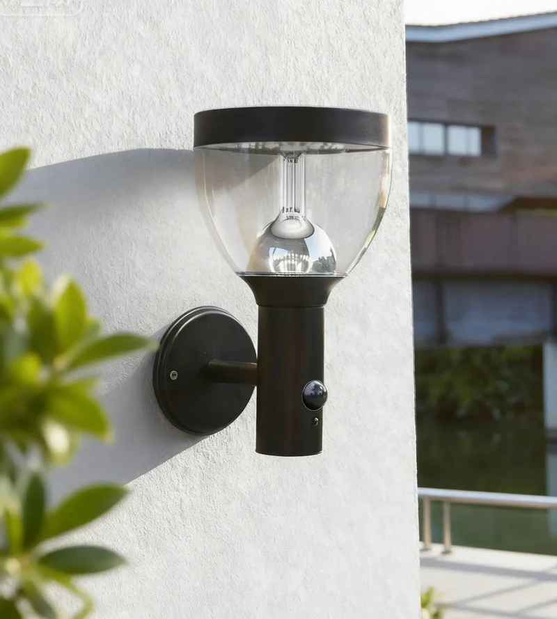 Applique murale solaire extérieure LED LUNA noire avec détecteur - 3 modes d'éclairage de 100 à 1000 lumens