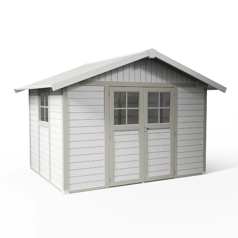 Abri de jardin 7,5 m² blanc - gris_vert Déco