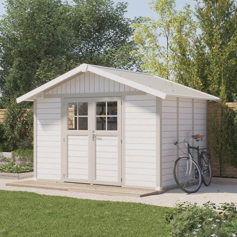 Abri de jardin 7,5 m² blanc - gris_vert Déco