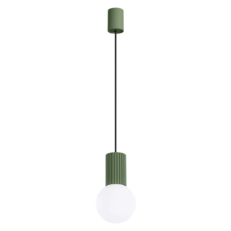 Suspension Aluminium/Verre Vert Olive Moderne Rond