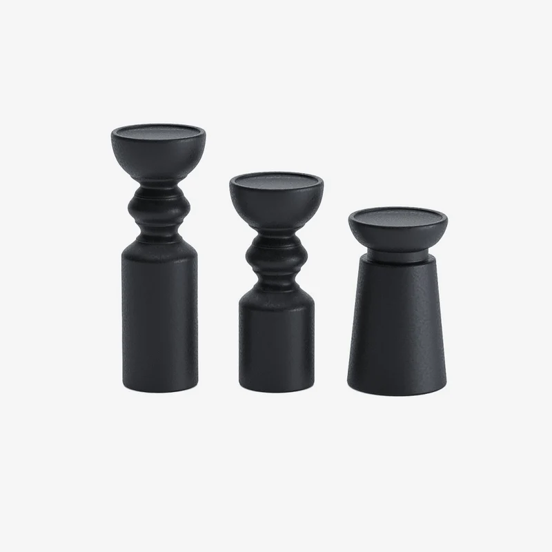 Set de 3 bougeoirs bois design, Boston coloris noir