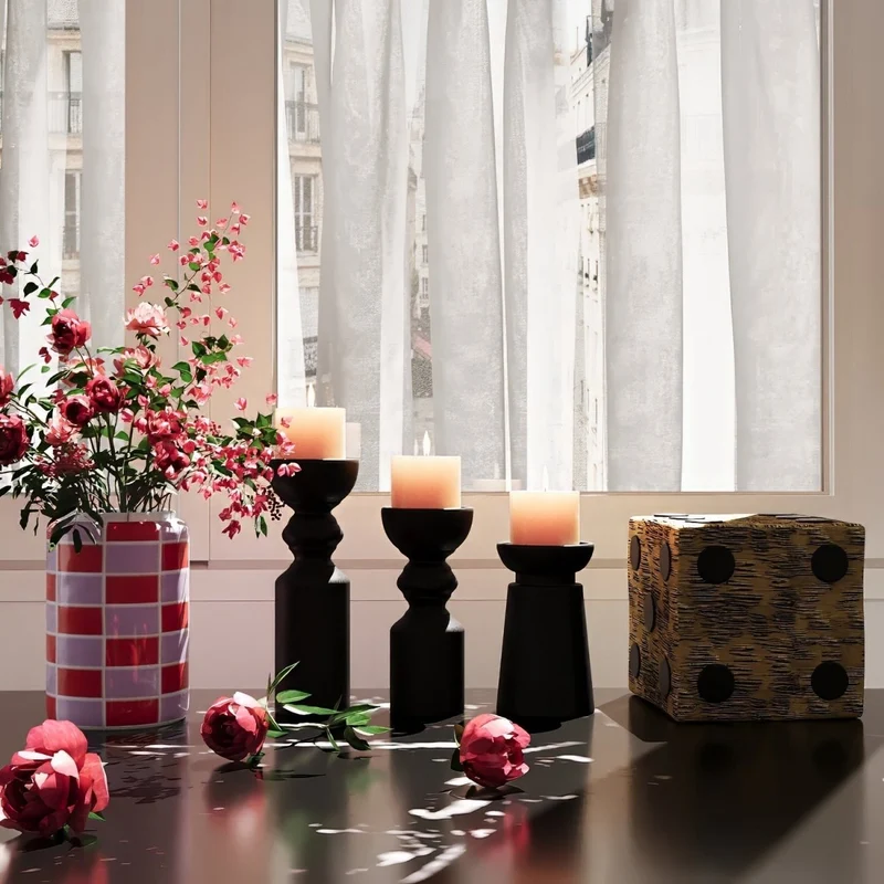 Set de 3 bougeoirs bois design, Boston coloris noir