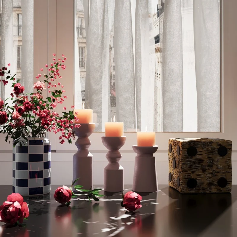 Set de 3 bougeoirs bois design, Boston coloris rose