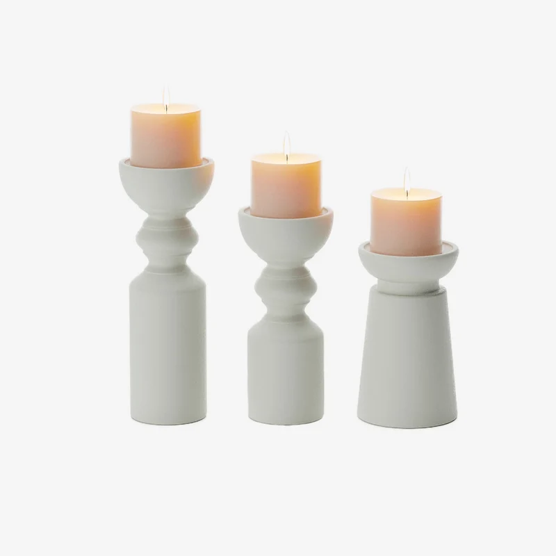 Set de 3 bougeoirs bois design, Boston coloris cr me