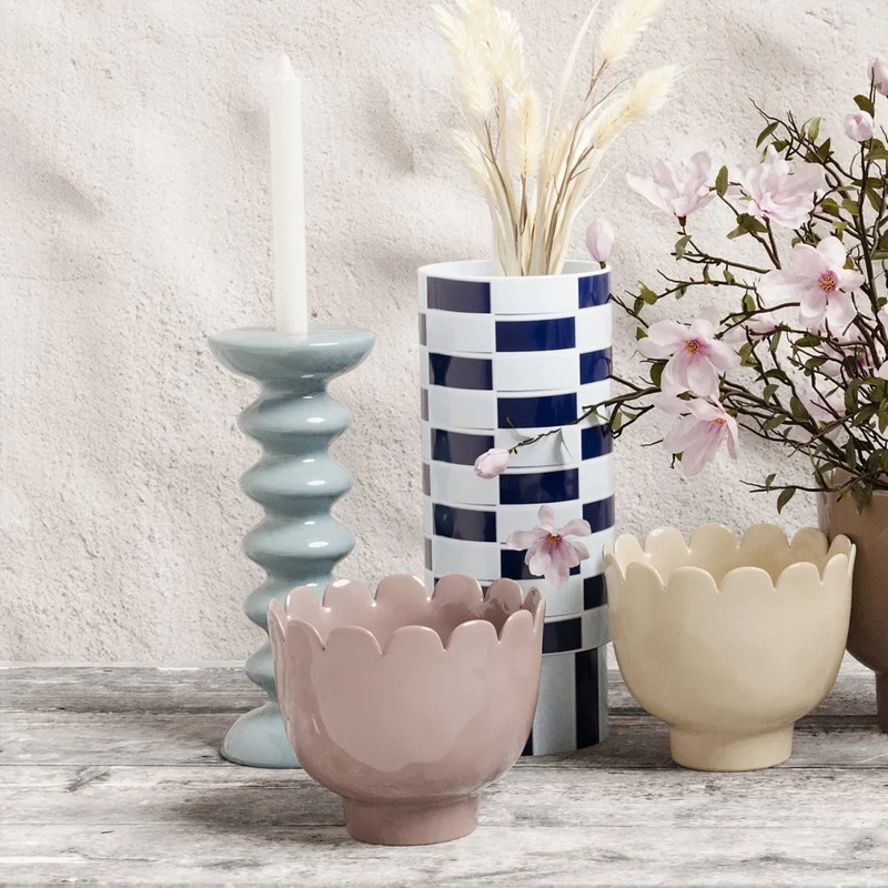 Bougeoir moderne design en c ramique bleue Sahara