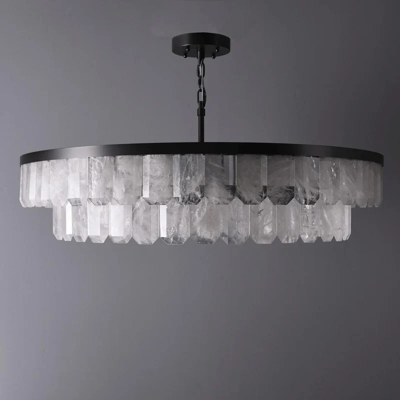 Suspension ronde cristal de roche noir