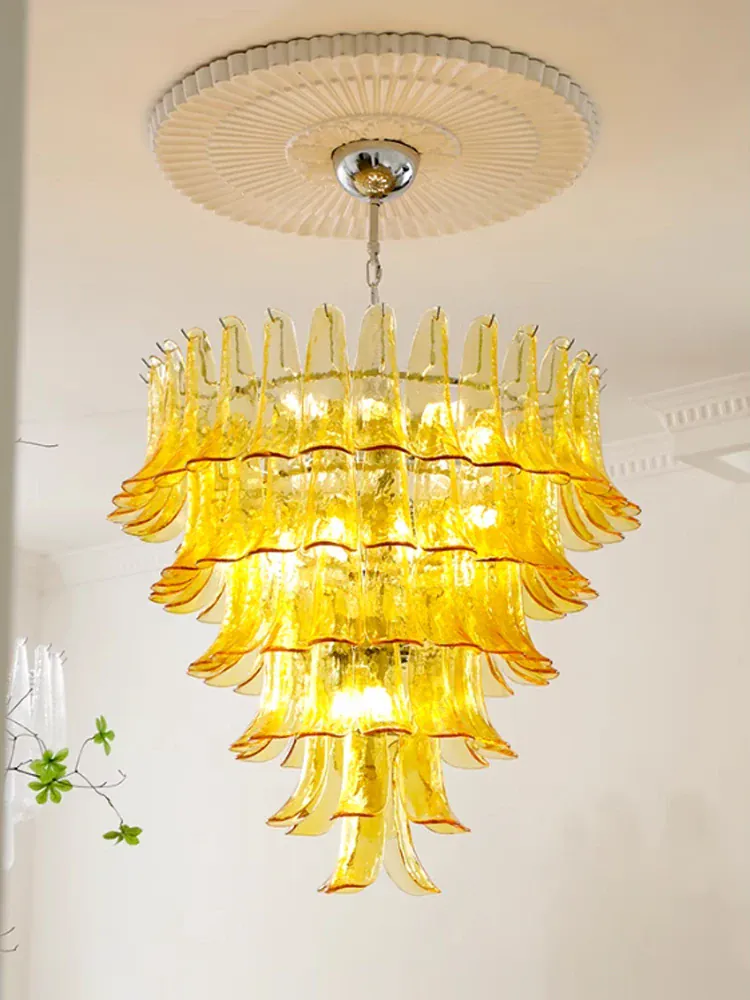 Lustre Retro 100cm Verre Ambre