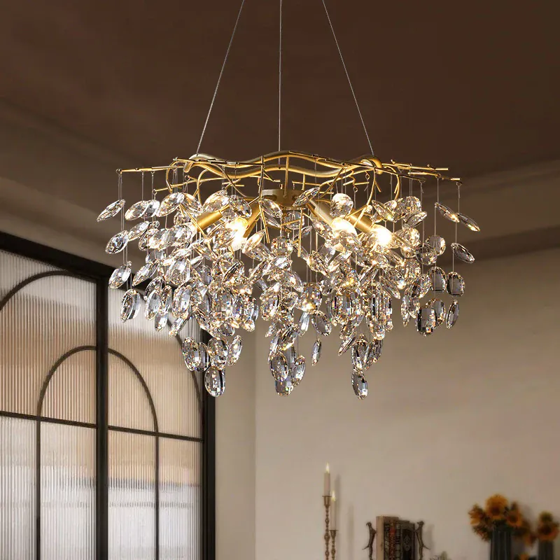 Lustre Dimmable avec Cristaux Suspendus