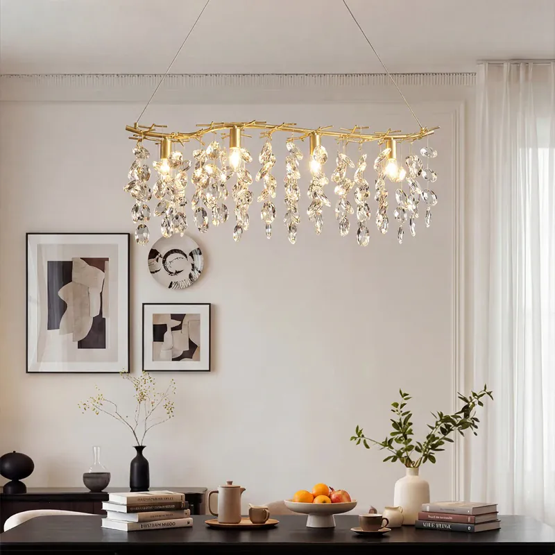 Lustre Dimmable avec Cristaux Suspendus