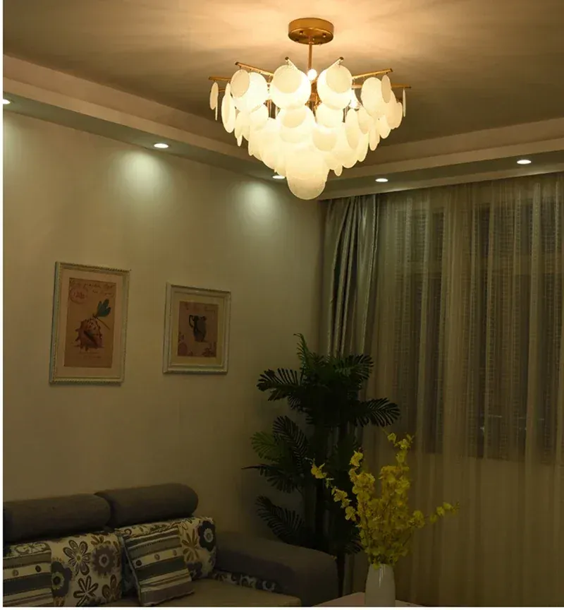 Plafonnier Lustre en Verre Blanc