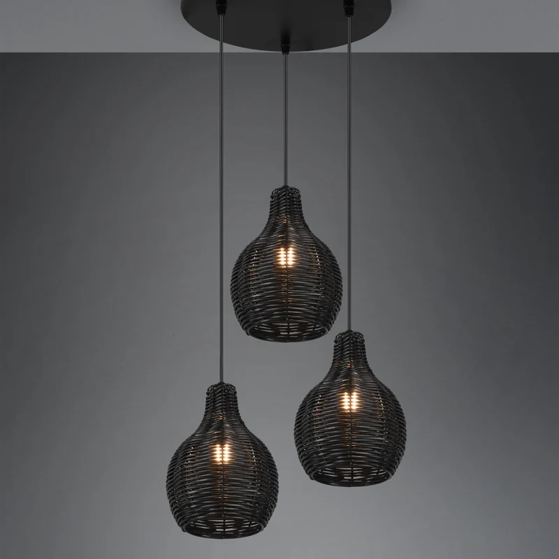 Lustre 3 Suspensions Rotin Naturel - Style Bohème
